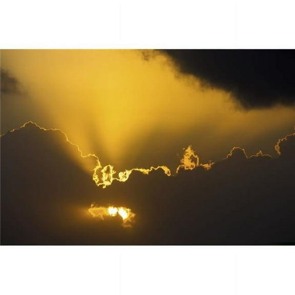 Posterazzi  Close Up of The Sun Coming Through Clouds with Rays Beaming Up at Sunrise - Akumal Quintana Roo Mexico Print - 38 x 24 in. - Large