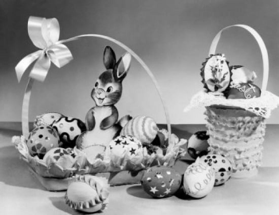 Posterazzi Close-up of Easter eggs and toy in basket Canvas Art - (24 x 36)