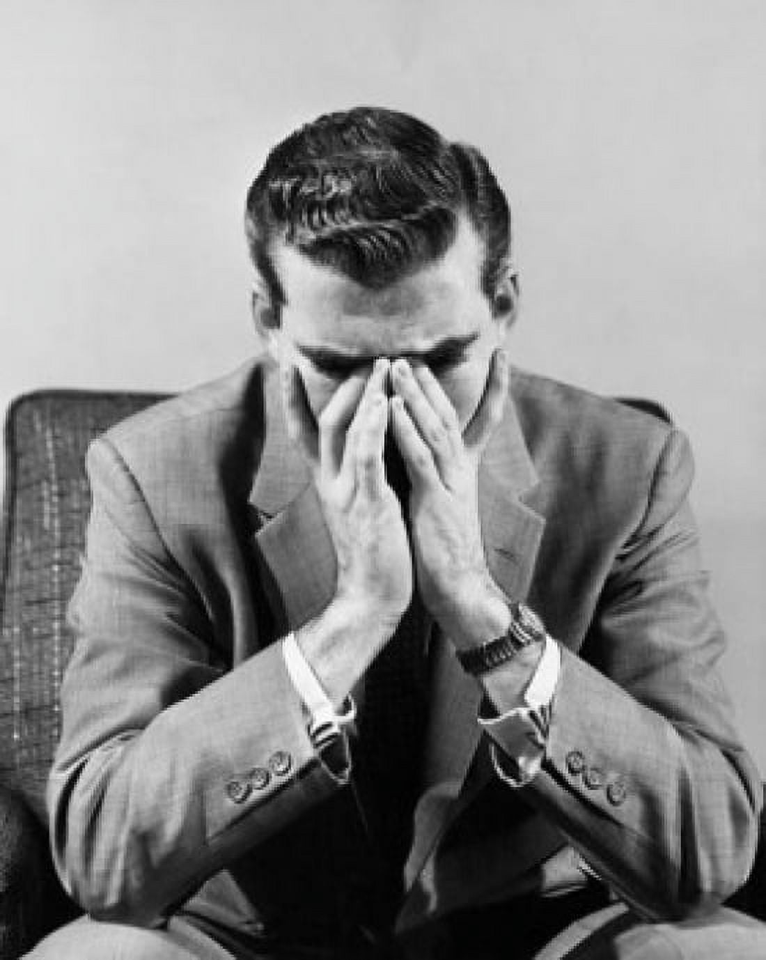 Posterazzi Close-up of a businessman sitting with his hands covering mouth Canvas Art - (24 x 36)