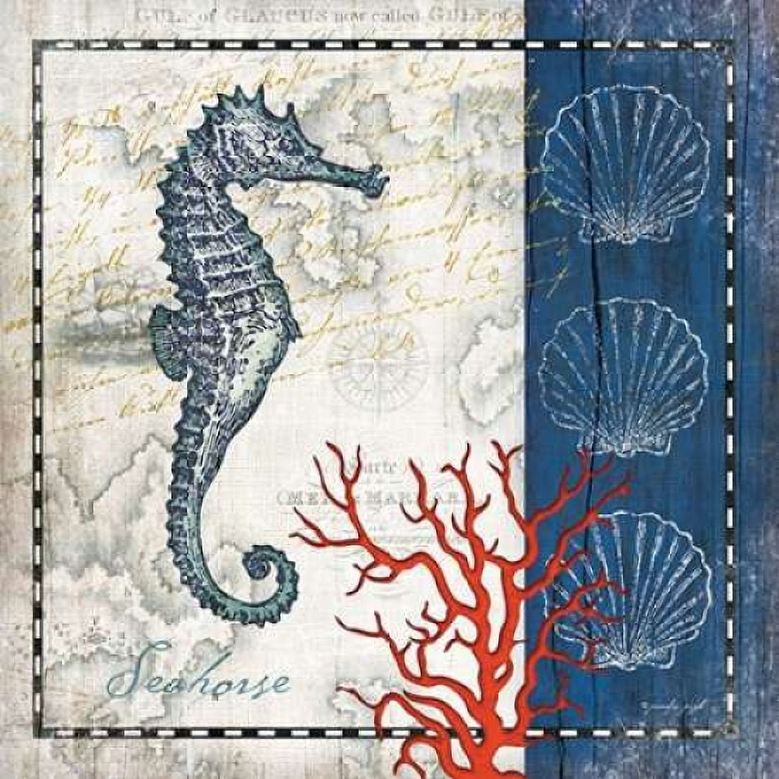 Posterazzi Coastal Blue Seahorse Canvas Art - Jennifer Pugh (24 x 24)