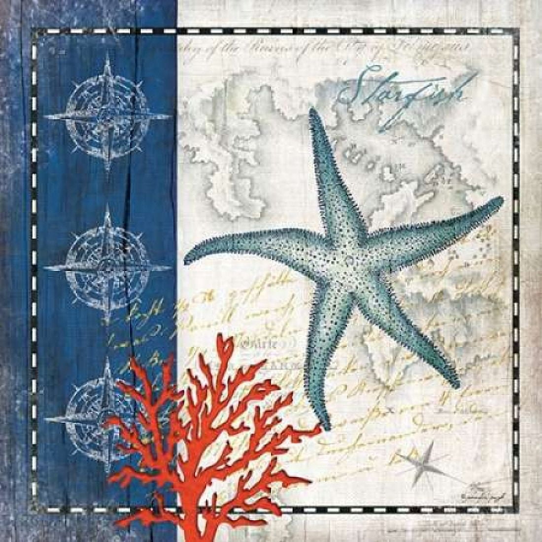 Posterazzi Coastal Blue Starfish Canvas Art - Jennifer Pugh (24 x 24)