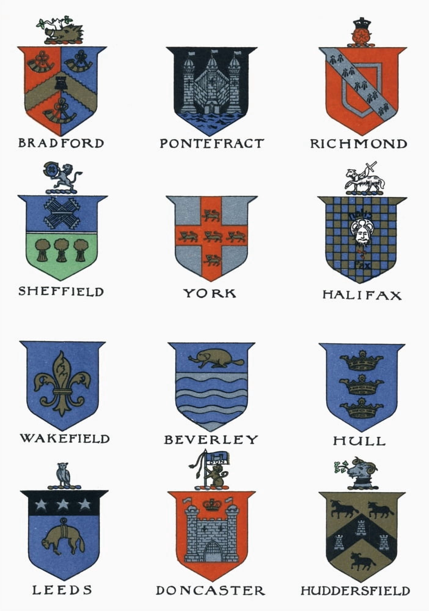 Posterazzi Coats Of Arms Of The Major Yorkshire Towns From Picturesque History Of Yorkshire Published C1900 Canvas Art - Ken Welsh Design Pics (24 x 34)
