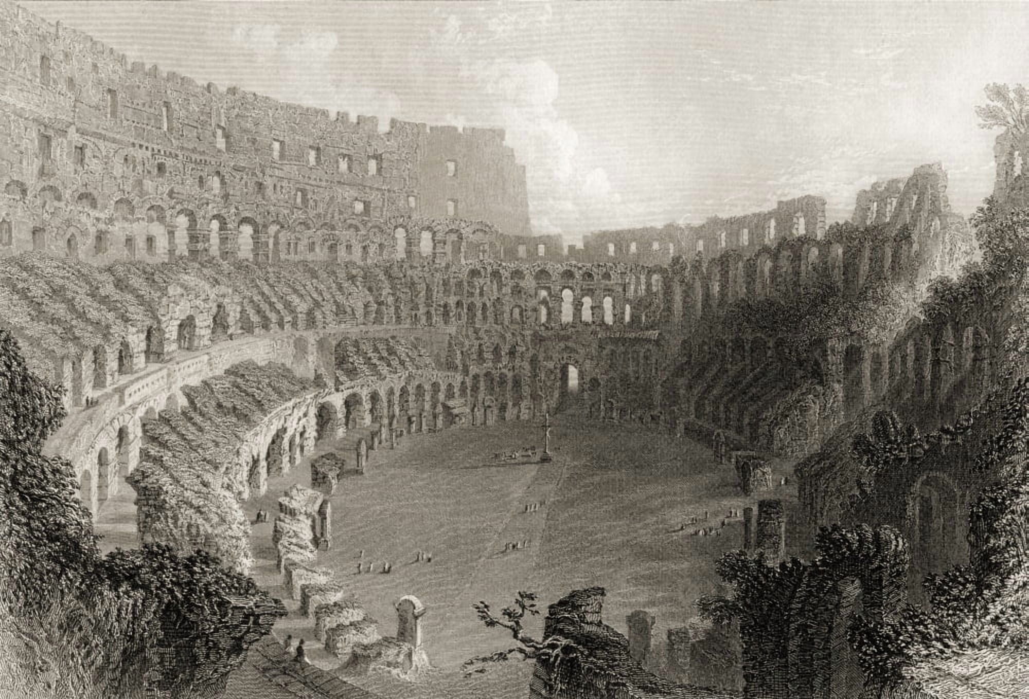 Posterazzi Colisseum Rome Italy Engraved By E Roberts Canvas Art - Ken Welsh Design Pics (36 x 24)
