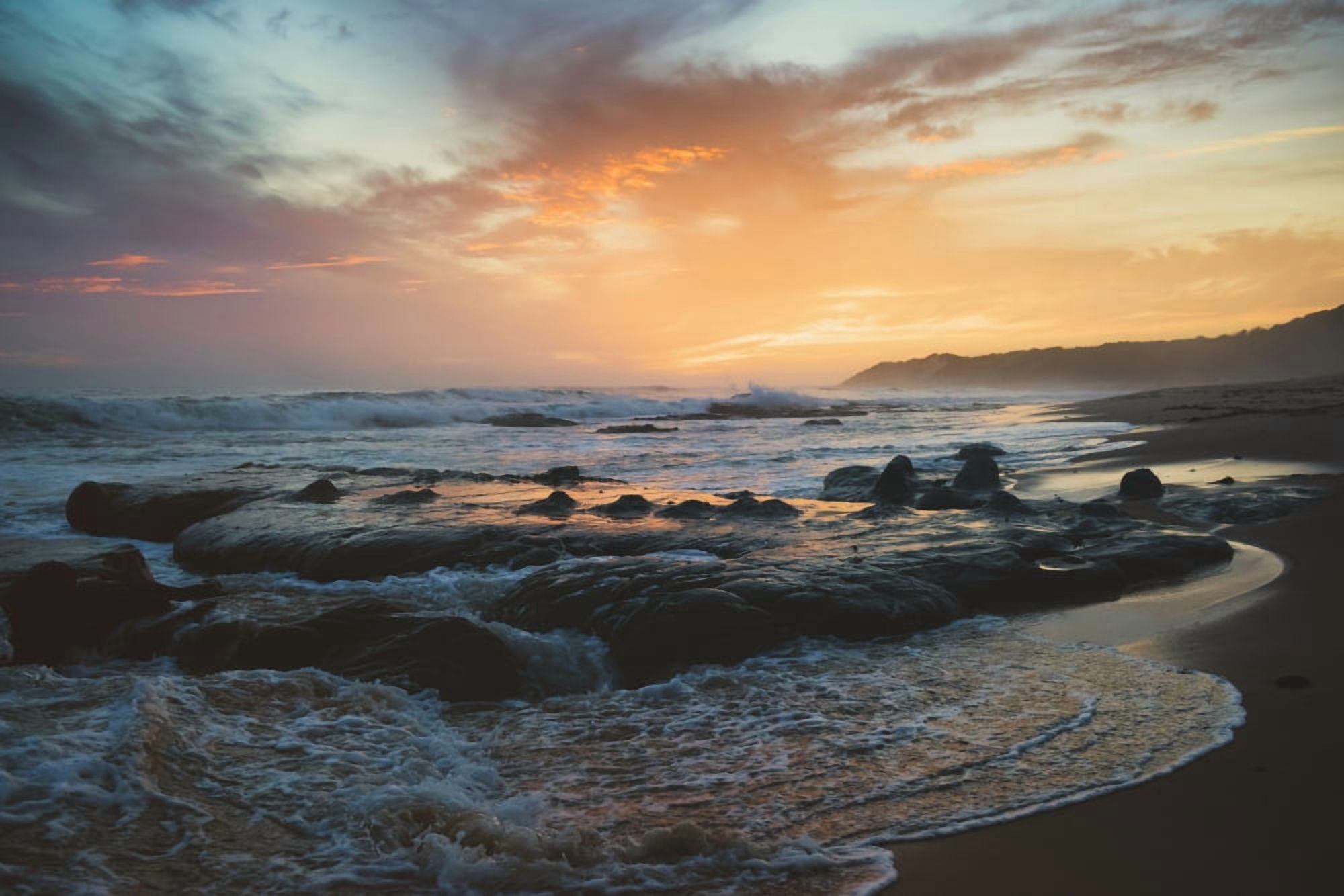 Posterazzi Colourful sunset and water washing up on the shore Tarifa Cadiz Andalusia Spain Canvas Art - Ben Welsh Design Pics (36 x 24)