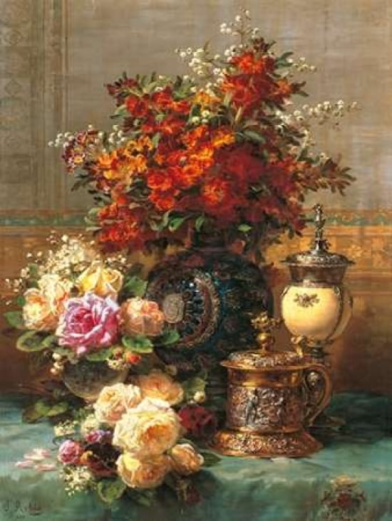 Posterazzi Composition with Peonies Canvas Art - Jean-Baptiste Robie (22 x 28)