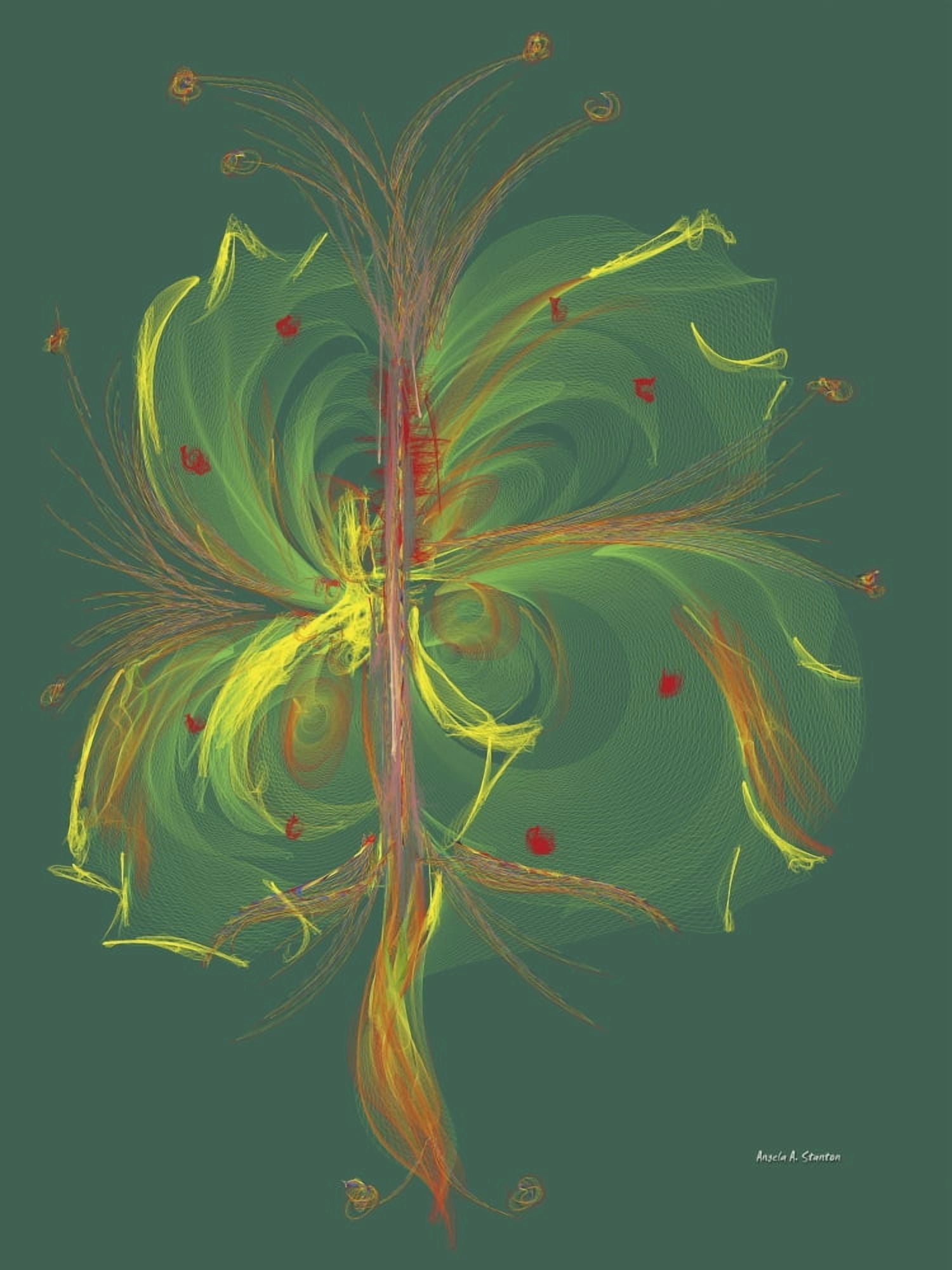 Posterazzi Computer Generated Floral Design On A Green Background Canvas Art - Angela A Stanton Design Pics (26 x 34)