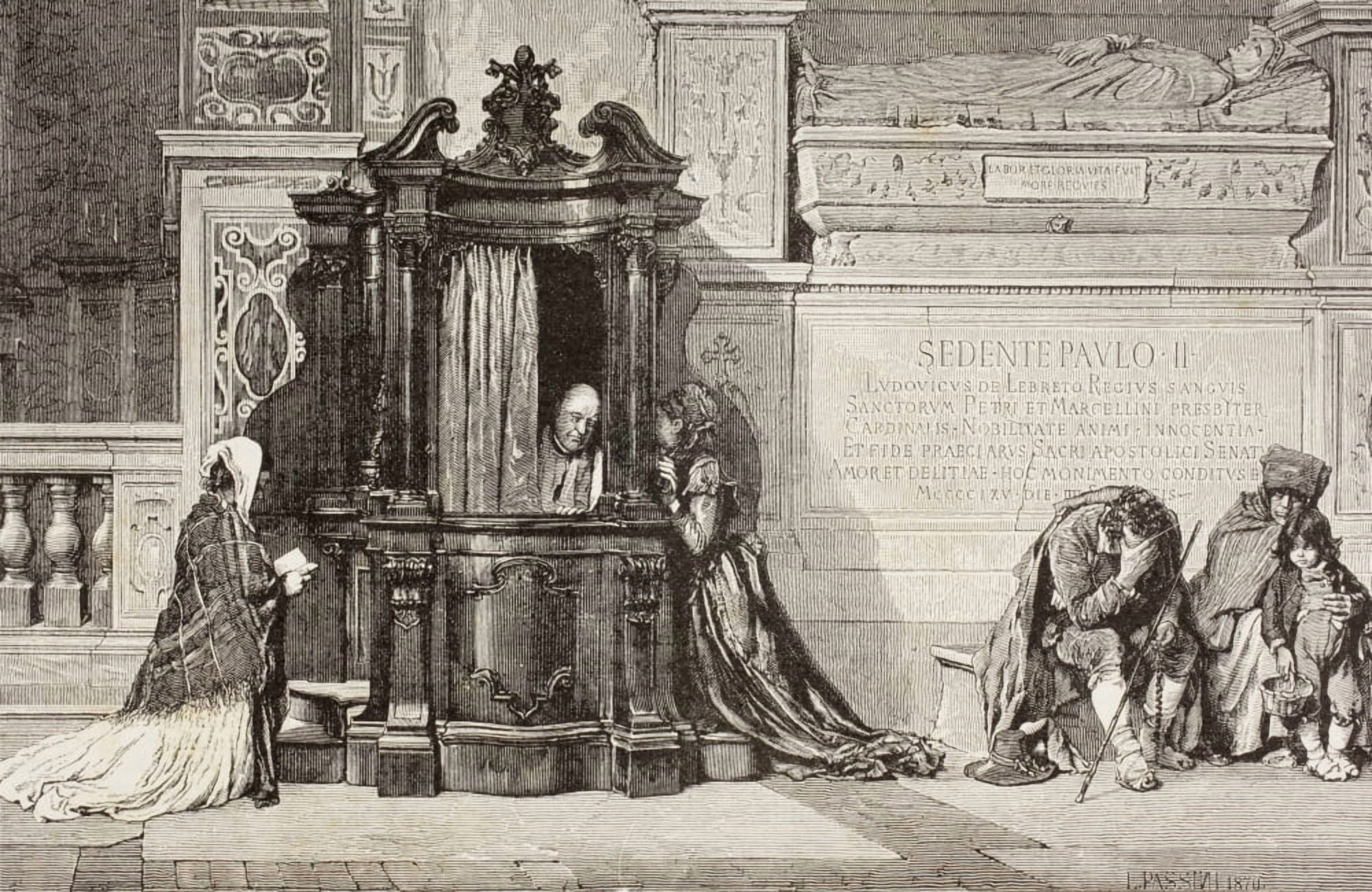 Posterazzi Confession In An Italian Catholic Church 19Th Century Illustration From El Mundo Ilustrado Published Barcelona Circa 1880 Canvas Art - Ken Welsh  Design Pics (36 x 22)