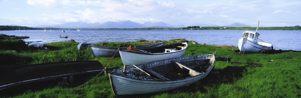 Posterazzi Connemara Co Galway Ireland Boats Near The Water Canvas Art - The Irish Image Collection Design Pics (44 x 14)