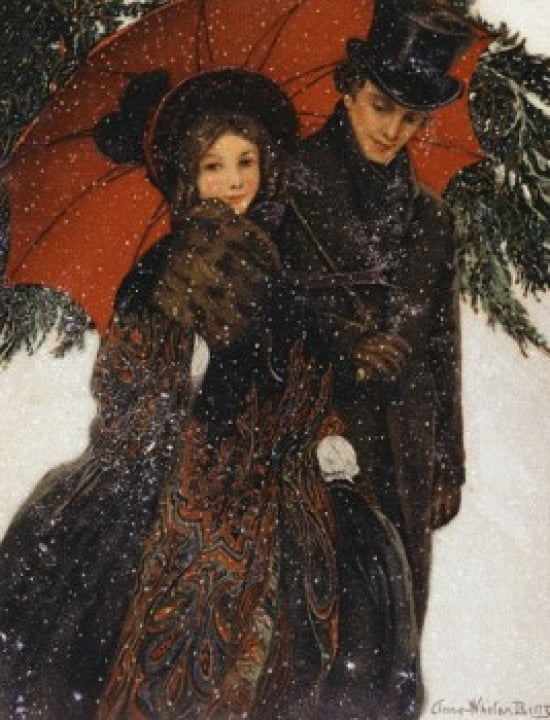 Posterazzi Couple Walking Through the Snow c1900 Nostalgia Cards Color Lithograph Canvas Art - (24 x 36)