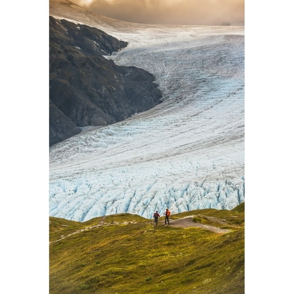 Posterazzi DPI12256386LARGE A Man & Woman Hiking Down The Harding Ice Field Trail with Exit Glacier in The Poster Print - 24 x 38 in. - Large