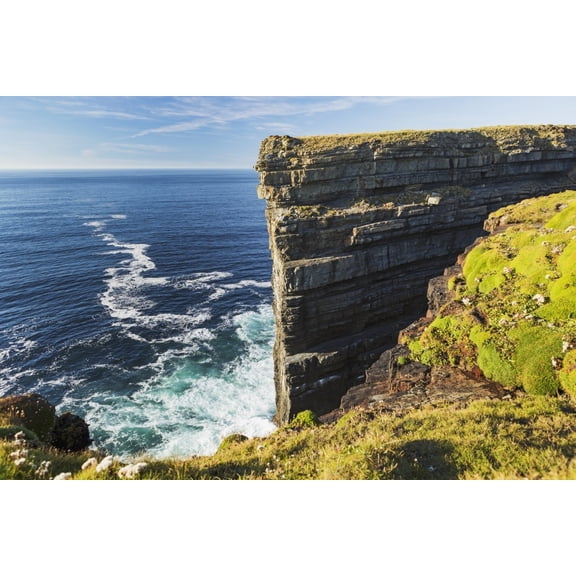 Posterazzi DPI12258565LARGE Cliff Face Rock Formation in Ocean with Waves Blue Sky & Clouds - Kilkee County Clare Ireland Poster Print - 38 x 24 in. - Large