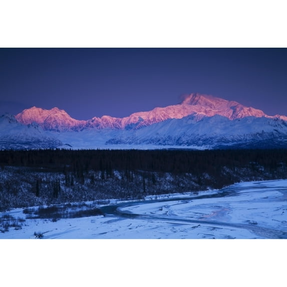 Posterazzi DPI12274784LARGE Alpenglow on Mt. Mckinley & Mt. Hunter As Seen From The Denali South Overlook Along The Parks Highway Poster Print - 38 x 24 in. - Large