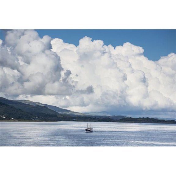 Posterazzi DPI12279529LARGE Billowing Cloud & A Boat in The Ocean Off The Coast - Isle of Mull Argyll & Bute Scotland Poster Print - 38 x 24 in. - Large
