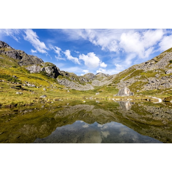 Posterazzi DPI12284879 Reflection of The Talkeetna Mountains in a Beaver Pond Near Reed Lakes Trail in Hatcher Pass in Southcentral Alaska Sum Poster Print by Ray Bulson, 19 x 12