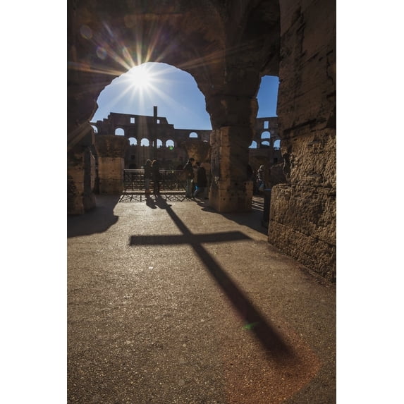 Posterazzi DPI12287073 Sunburst Through An Archway At The Colosseum & A Shadow of A Cross - Rome Italy Poster Print by Reynold Mainse, 12 x 19