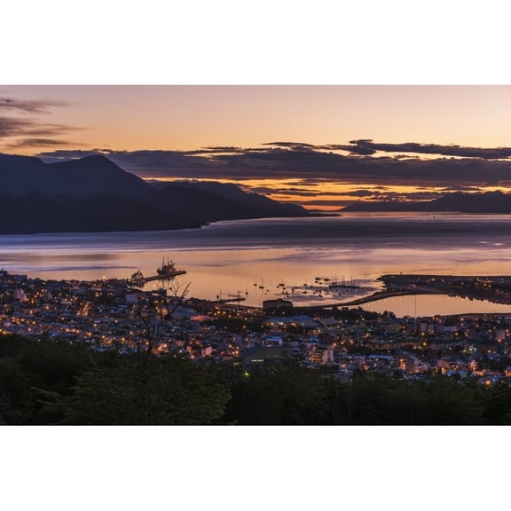 Posterazzi DPI12303609LARGE Orange & Purple Pre-Dawn Light Over Ushuaia - Ushuaia Antarctica Poster Print by Nick Dale, 38 x 24 - Large