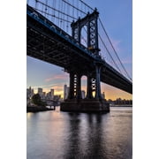 Manhattan Bridge and NYC skyline at sunset, Brooklyn Bridge Park; Brooklyn, New York, United States of America Poster Print 12 x 19