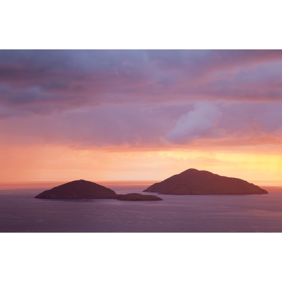 Posterazzi DPI12306039 Small Islands Out in The Ocean with A Dramatic Colourful Sky At Sunset - Caherdaniel County Kerry Ireland Poster Print by Peter Zoeller, 19 x 12