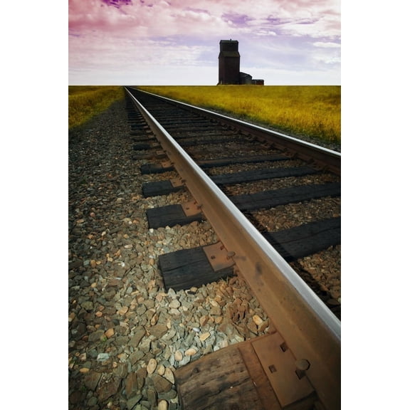 Posterazzi DPI1770426 Train Track with Grain Elevator Poster Print by Kelly Redinger, 11 x 17
