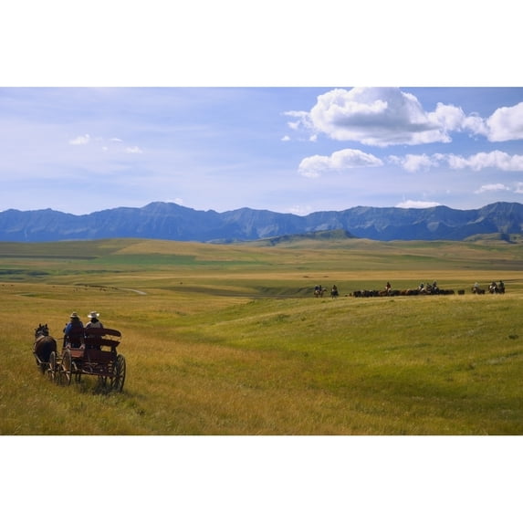 Posterazzi DPI1778391 Cowboys & Wagon On A Cattle Drive Poster Print by Carson Ganci, 17 x 11