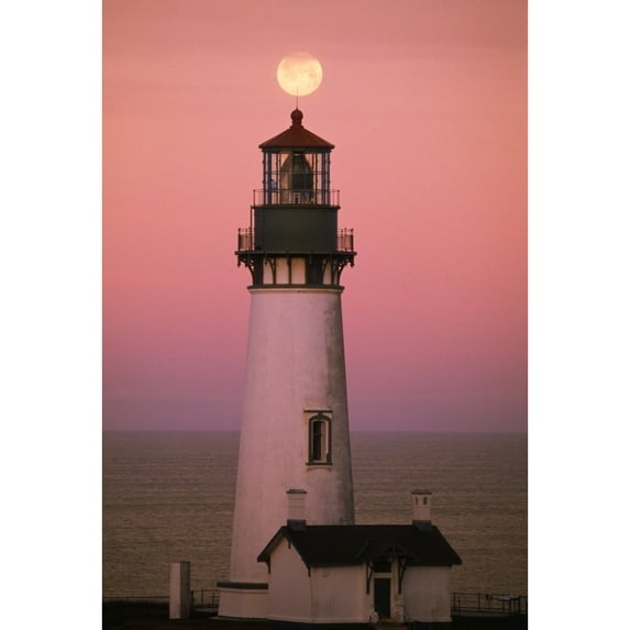 Posterazzi DPI1788332LARGE Full Moon Over Yaquina Head Light Poster Print by Natural Selection Craig Tuttle, 24 x 36 - Large