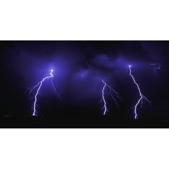 Posterazzi DPI1791248LARGE Lightning Over City At Night Poster Print by Carson Ganci, 38 x 20 - Large