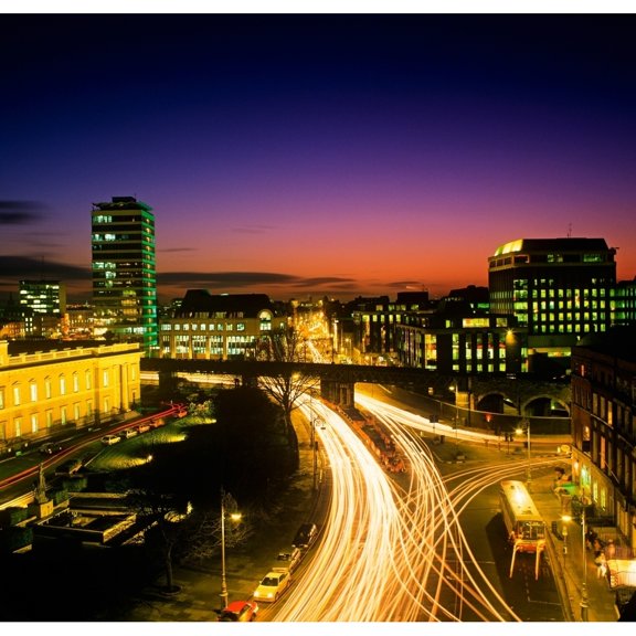 Posterazzi DPI1798469LARGE High Angle View of Traffic Moving in a City At Dusk Dublin Republic of Ireland Poster Print by The Irish Image Collection, 28 x 26 - Large