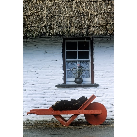 Posterazzi DPI1798556LARGE Wheelbarrow in Front of A Window of A Cottage Bunratty Folk Park Bunratty County Clare Republic of Ireland Poster Print by The Irish Image Collection, 24 x 36 - Large