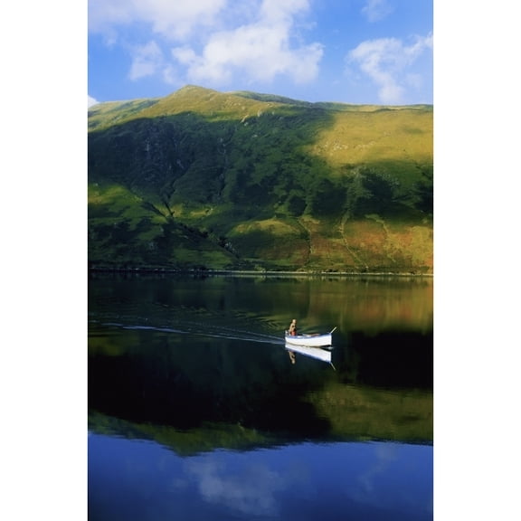 Posterazzi DPI1798568 High Angle View of A Person Boating in a Lake Killary Harbor County Galway Republic of Ireland Poster Print by The Irish Image Collection, 12 x 19