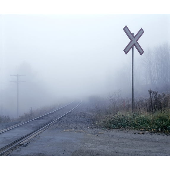 Posterazzi DPI1802578LARGE Railway Crossing in The Fog Poster Print by David Chapman, 32 x 26 - Large