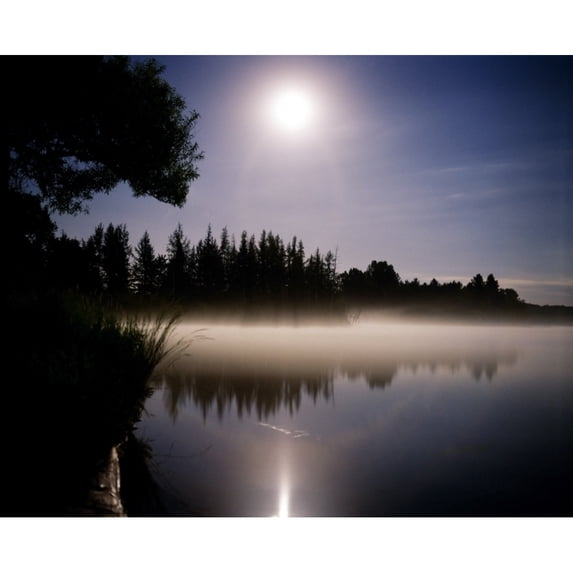 Posterazzi DPI1802619 Moonlight On Misty Lake Poster Print by David Chapman, 16 x 13