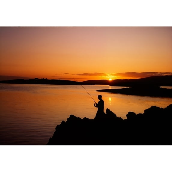 Posterazzi DPI1810832 Angler At Sunset Roaring Water Bay Co Cork Ireland Poster Print by The Irish Image Collection, 18 x 12