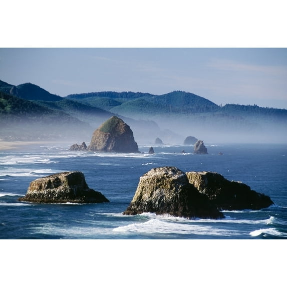 Posterazzi DPI1819876 Haystack Rock The Needles & Sea Stacks Cannon Beach Oregon United States of America Poster Print by Bilderbuch, 18 x 12