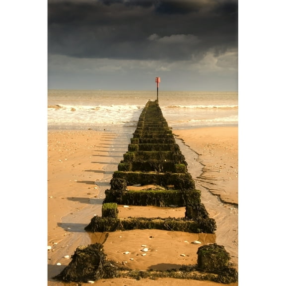 Posterazzi DPI1828472LARGE Jetty On Beach Yorkshire England Poster Print by John Short, 22 x 34 - Large