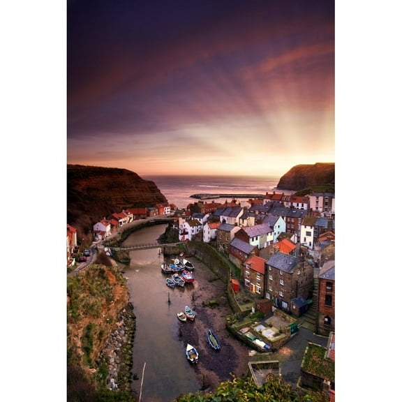 Posterazzi DPI1828588 Cityscape At Sunset Staithes Yorkshire England Poster Print by John Short, 12 x 18