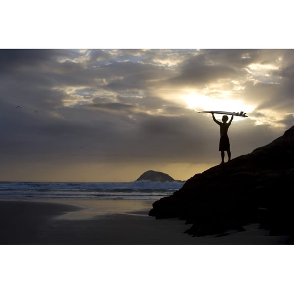 Posterazzi DPI1829393 A Surfer On Muriwai Beach New Zealand Poster Print by Deddeda, 17 x 11