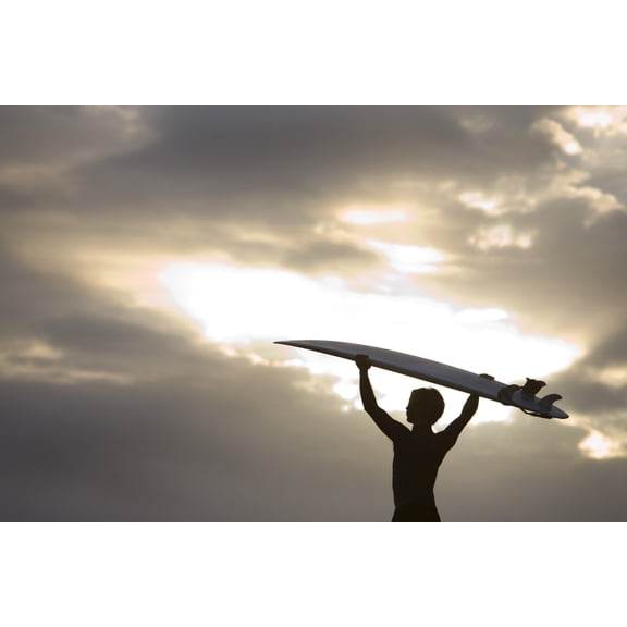 A Surfer On Muriwai Beach, New Zealand Poster Print (34 x 22)