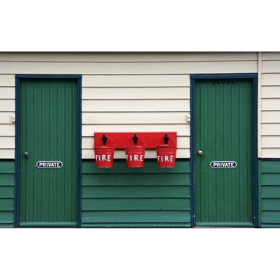 Posterazzi DPI1832447LARGE Two Doors & Buckets for Fire Prevention Poster Print, Large - 36 x 22