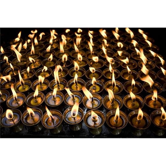 Posterazzi DPI1834217LARGE Boudhnath Kathmandu Nepal - Candles Burning in Rows Poster Print, Large - 38 x 24