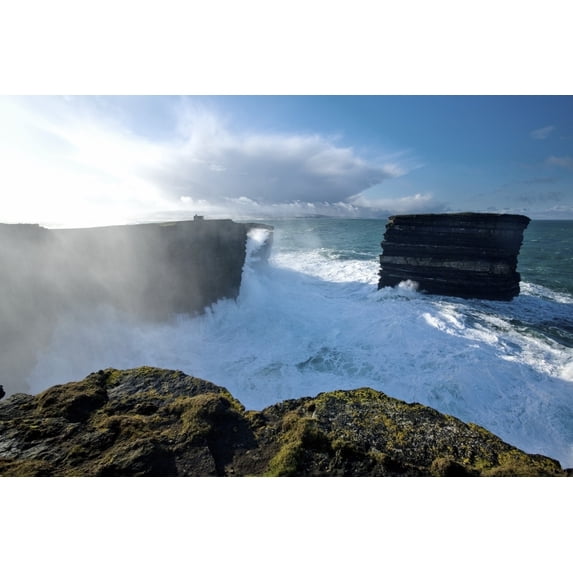 Posterazzi DPI1841856LARGE Downpatrick Head Co Mayo Ireland - Cliff & Seastacks At The Atlantic Ocean During A Winter Swell Print, Large - 36 x 24
