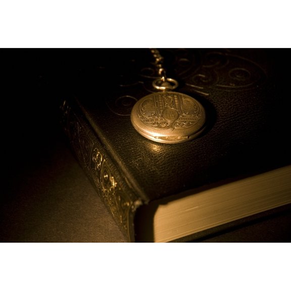 Posterazzi DPI1844702 Gold Pocket Watch Resting On A Book Poster Print, 17 x 11