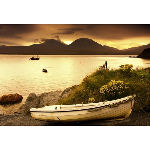 Posterazzi DPI1846011LARGE Boat On The Shore At Sunset Island of Islay Scotland Poster Print, Large - 34 x 22