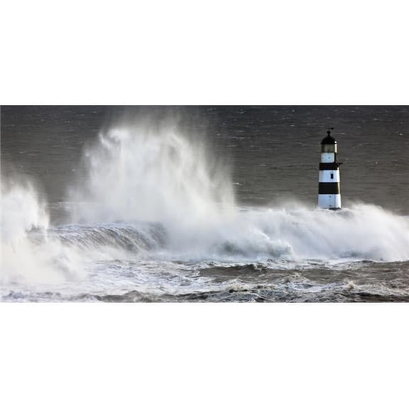 Posterazzi DPI1852455 Waves Crashing On A Lighthouse Seaham Teesside England Poster Print, 31 x 15