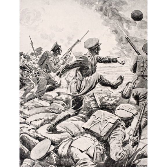 Posterazzi DPI1855336LARGE British Officer Kicks Football Towards German Lines To Inspire His Platoon To Charge with Him From The War Illustrated Album Poster Print, Large - 24 x 32