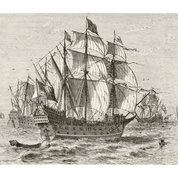 Posterazzi DPI1855756LARGE English War Vessel Harry Grace A Dieu Built In 1513 From The National & Domestic History of England by William Aubrey Poster Print, Large - 30 x 26