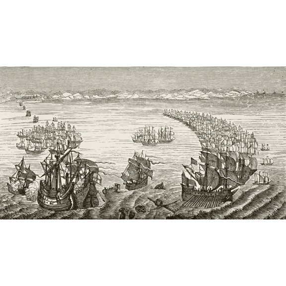 Posterazzi DPI1855808 The Spanish Armada After A 17th Century Print From The National & Domestic Poster Print, 20 x 10