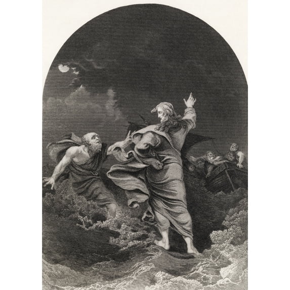 Posterazzi DPI1856522LARGE Christ Walking On The Sea Engraved by S Allen After P J De Loutherbourg From The National Illustrated Family Bible Published Poster Print, Large - 24 x 34