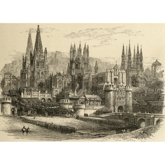 Posterazzi DPI1857130 Bridge, Gateway & Cathedral of Burgos, Spain From The Book Spanish Pictures by The Rev Samuel Manning, Published 1870 Poster Print, 17 x 12