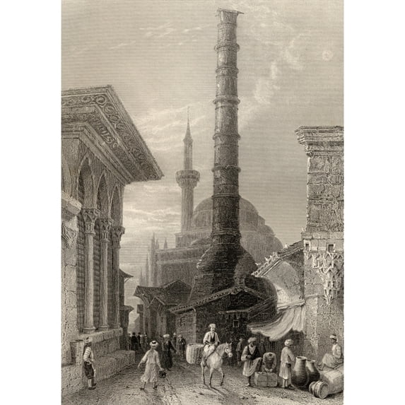 Posterazzi DPI1857165 The Tchernberle Tash Or Burnt Pillar Constantinople Istanbul TurkeyEngraved by J Carter After WHBartlett Poster Print, 12 x 17