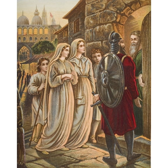 Posterazzi DPI1857193 The Pilgrims At The House of Mnason From The Book The Pilgrims Progress by John Bunyan, From Late 19th Century Edition Poster Print, 13 x 16